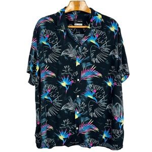 Original Use Tropical Rayon Shirt XXL Black Neon Floral Hawaiian Camp